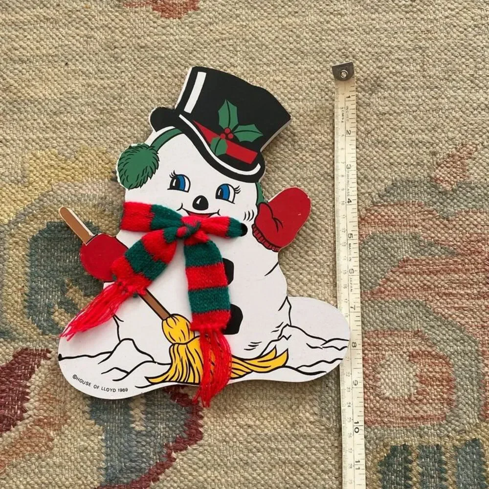 Vintage Christmas Snowman Wood Decoration house of Lloyd 80s holiday